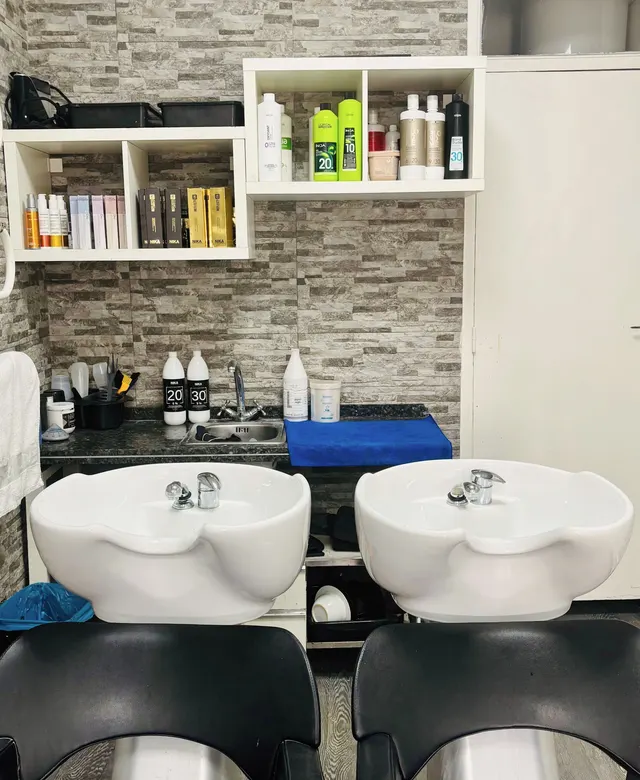 Le coin coiffure — Deux bacs à shampoing pour les soins des cheveux.